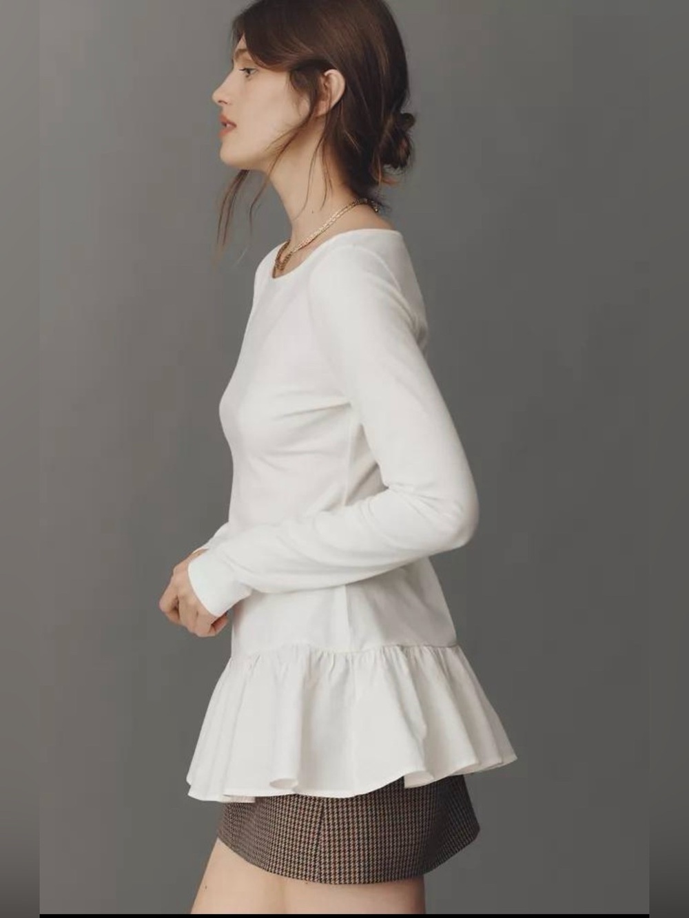 Anthropologie Maeve Ivory Peplum Ruffle Top S Balletcore Romantic Feminine NWT